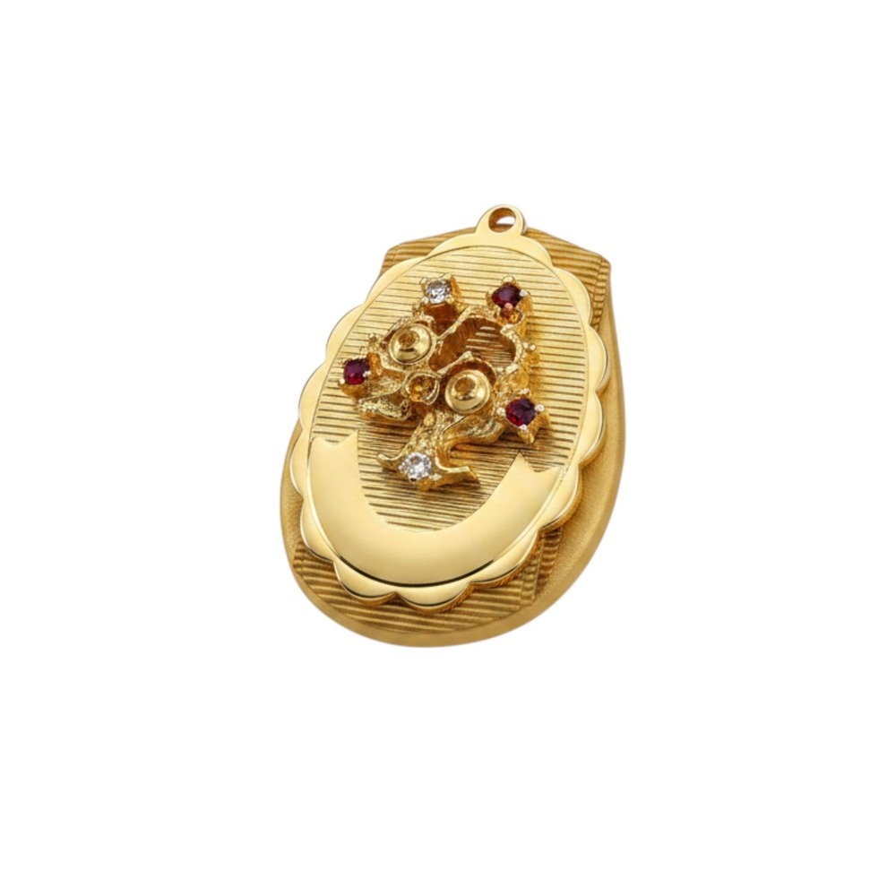 Unbranded Vintage Tree Pendant Women OS Gold Ruby Red Clear Rhinestone Scalloped